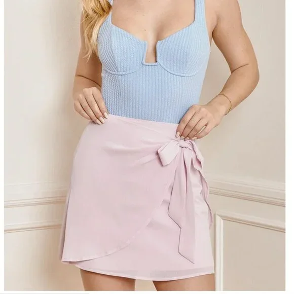 Lulus Headed for Vacay Dusty Pink Lilac Tie-Front Mini Women Skirt Size Small - Picture 1 of 3